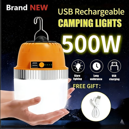 Rechargeable LED Camping Lantern with Power Bank USB Outdoor Hanging Tent Light Built-in Battery Emergency Lamp for Camping BBQ Hiking Patio Backpacking Portable Camp Light Orange
