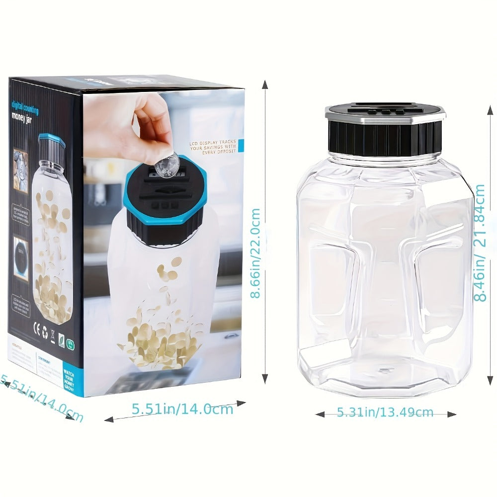 Digital Coin Counting Piggy Bank for Adults – Extra Large 2.4L LCD Counter Jar, Transparent Acrylic Money Saving Bank with Display, Silvery | Toy Play Nest