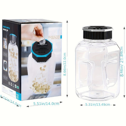 Digital Coin Counting Piggy Bank for Adults – Extra Large 2.4L LCD Counter Jar, Transparent Acrylic Money Saving Bank with Display, Silvery | Toy Play Nest