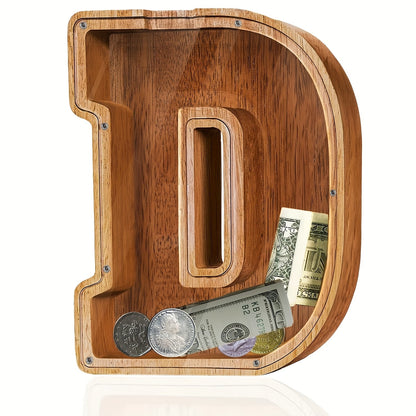 Personalized Wooden Piggy Bank for Kids – A-Z Alphabet Letter Initial Coin & Bill Savings Bank for Boys & Girls, Toddlers to Big Kids | Birthday Christmas Baby Shower Gift | Financial Literacy Toy & Room Decor
