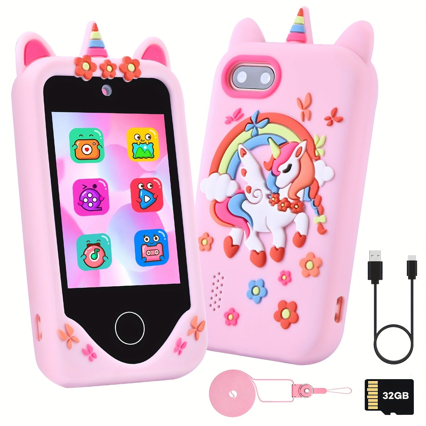 Kids Toy Phone Touch Screen HD Dual Camera with 32GB SD Card – Smartphone Toy for Girls Ages 3-10 Travel Toy – Birthday Christmas Gift Pink Purple