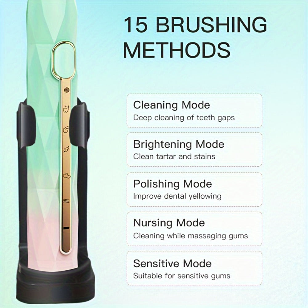 Sonic Electric Toothbrush IPX8 Waterproof USB Rechargeable with 10 Replacement Heads, Intelligent Timer, Travel Case & Charging Base – 5 Colors for Men & Women