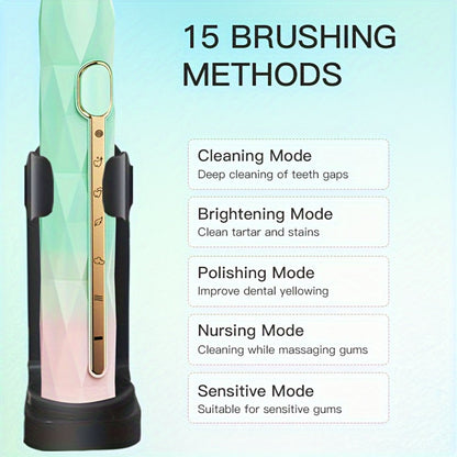 Sonic Electric Toothbrush IPX8 Waterproof USB Rechargeable with 10 Replacement Heads, Intelligent Timer, Travel Case & Charging Base – 5 Colors for Men & Women