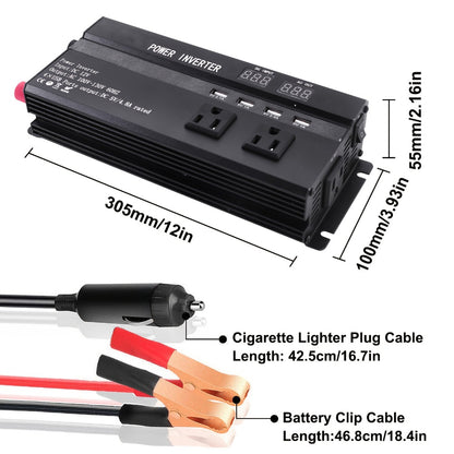 6600W Peak Pure Sine Wave Power Inverter 12V/24V DC to 110V AC – LCD Display, 4 USB Ports, US Outlets, 95% Efficiency for Car, Truck, RV & Solar