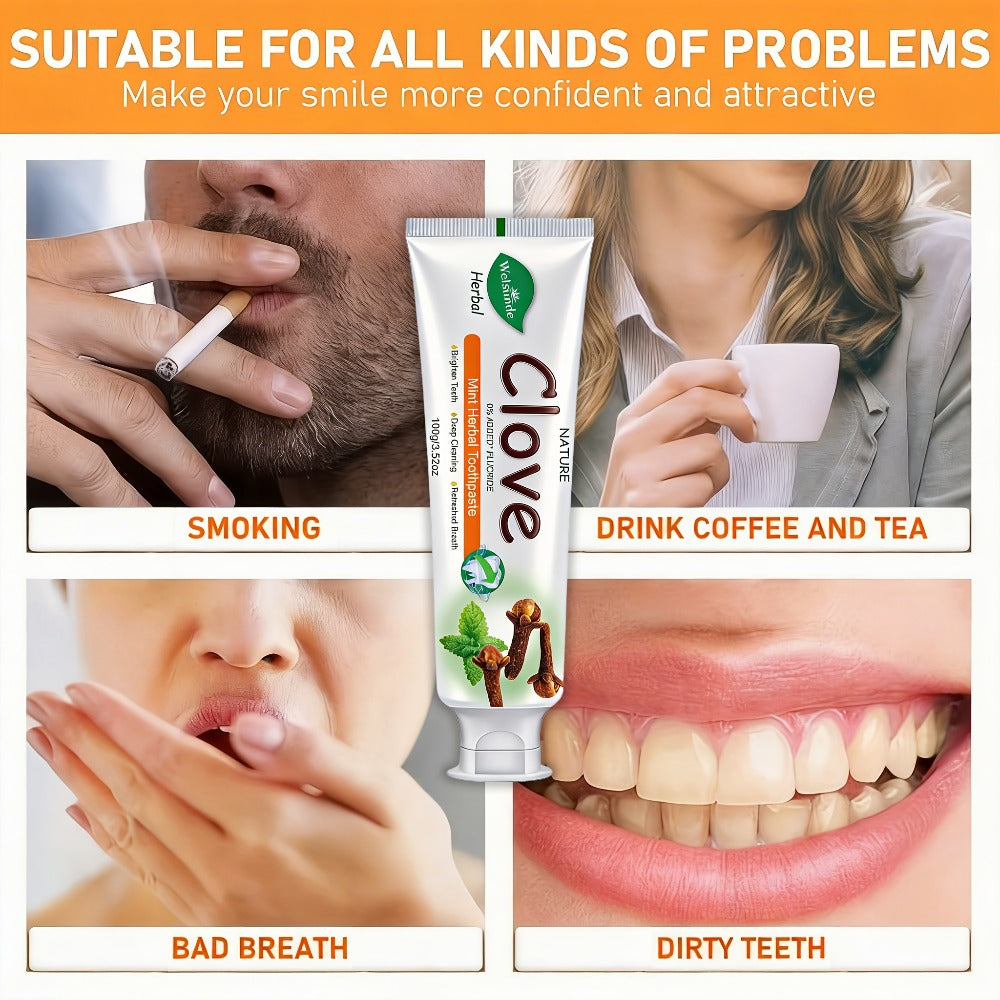 Herbal Toothpaste with Clove & Mint – Fluoride Free Deep Cleaning Whitening Toothpaste for Sensitive Gums, Natural Breath Freshener with Herbal Extracts, Daily & Travel Oral Care for Adults & Kids