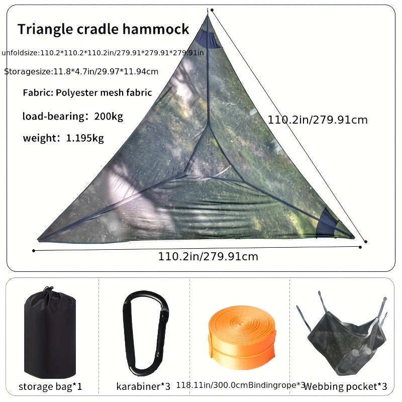 Outdoor Triangle Hammock Multi-Person – Large Aerial Tree Tent, Mesh Swing Camping Hammock for Backyard, Camping & Relaxing – Durable Hanging Hammock for Adults & Kids