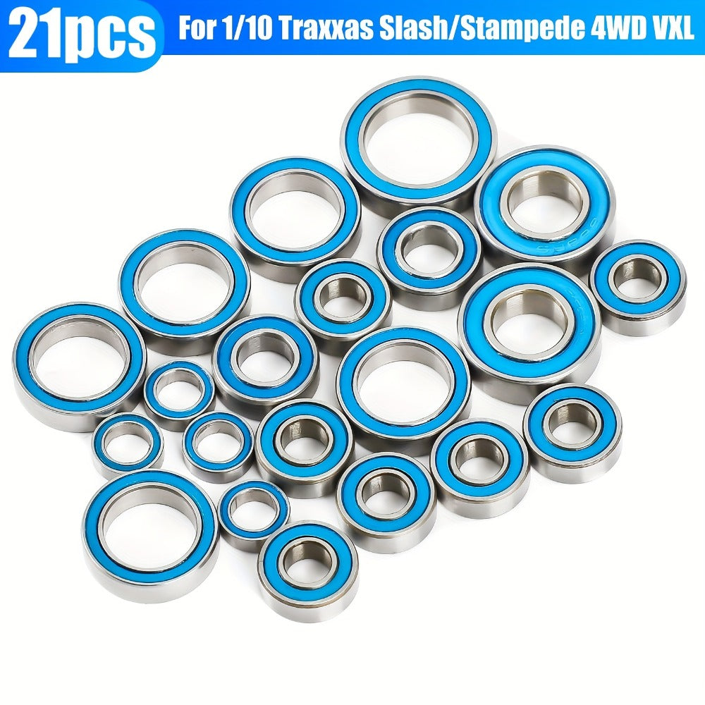 RC Ball Bearing Set 21pcs for Traxxas Slash 4x4 Stampede 4WD VXL 1/10 Scale – Alloy Steel Sealed Bearings Upgrade Kit Reduce Friction Boost Speed RC Crawler Replacement Parts Performance Gift