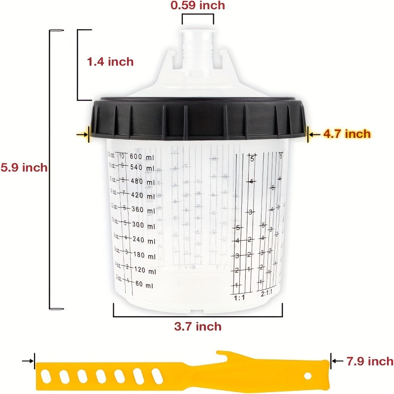 50pcs Disposable Paint Spray Gun Cup Liners And Lid System with 50pcs Paint Cups with Lids, Hard Cup with Retainer Ring, 2 Cup Adapter, Paint Stirrer, for Automotive Paint Gun