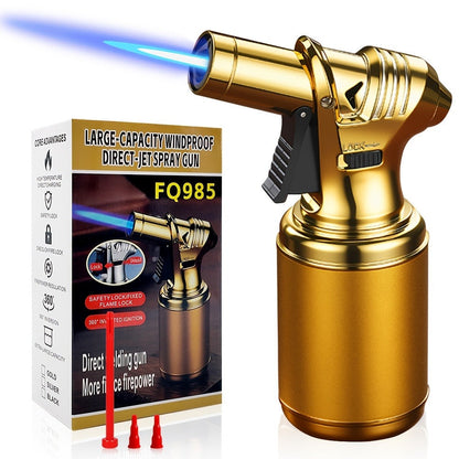 Big Tank Kitchen Butane Torch Lighter Adjustable Flame & Safety Lock - Refillable Blow Torch with Refill Adapters for Creme Brulee, BBQ, Desserts & Baking | Butane Not Included