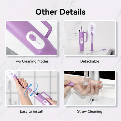 Electric Cup Scrubber Bottle Brush Cleaner – 2-Speed IPX6 Waterproof, Type-C Rechargeable, Deep Cleans 40oz Mugs, Tumblers & Hydration Bottles, Long Straw Brush Included, Wall Mount Storage, Kitchen Cleaning Tool