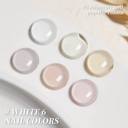 Gel Nail Polish Set 6 Colors White Shades Gentle White Collection - Milk Tea Cherry Blossom Pink Soak Off UV LED Long Lasting Spring Summer Nail Art Gel Polish for Women Salon Home DIY