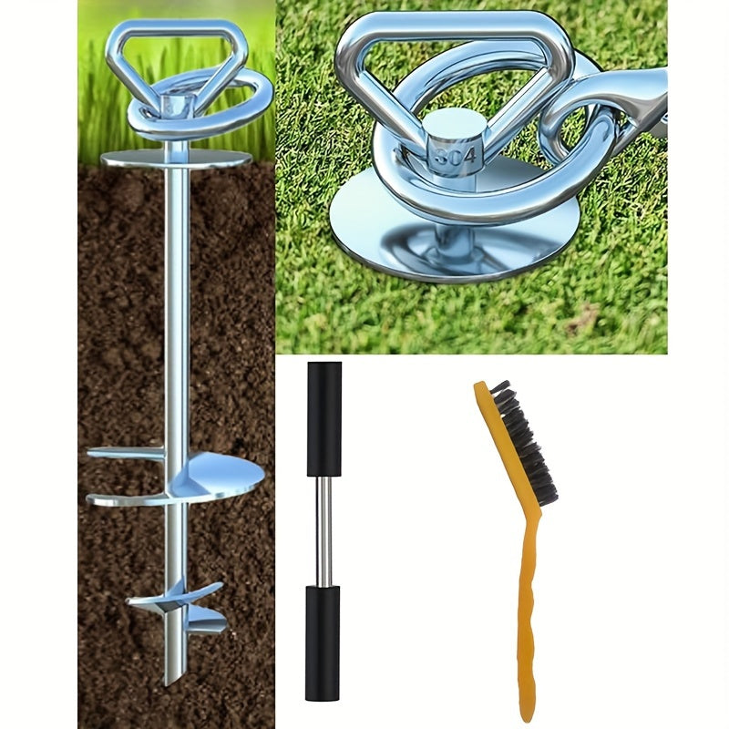 Dog Tie-Out Stake 304 Stainless Steel – 360° Swivel Anti-Tangle Spiral Ground Anchor for Dogs Up to 150 lbs | Easy Screw-In Setup | Outdoor Yard, Camping & Beach Use | 1 or 2 Set Options