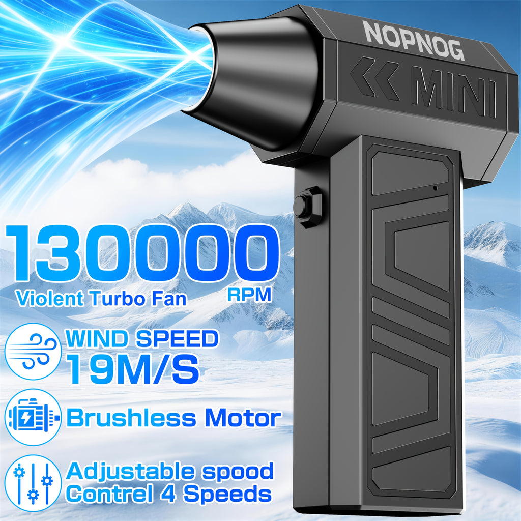 4 Gears Adjustable Turbo Blower, Wireless Rechargeable Air Blower with 130, 000 Rpm, High-speed Turbine Fan, Jet Fan 4Speed Settings - Cleaning Blower Tool Car Blowing Snow Electric Air Duster Portable Vacuum Kit Optional