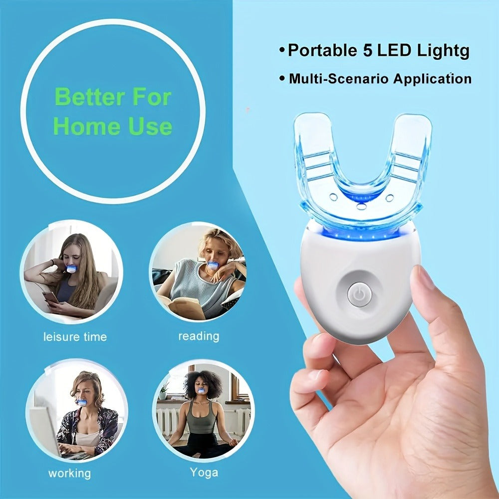 LED Teeth Whitening Kit 5 Whitening Gel Syringes Enamel Safe Professional Home Whitening Light Tray Set Fast Results Gift for Women Men Girlfriend Boyfriend Parents White Blue