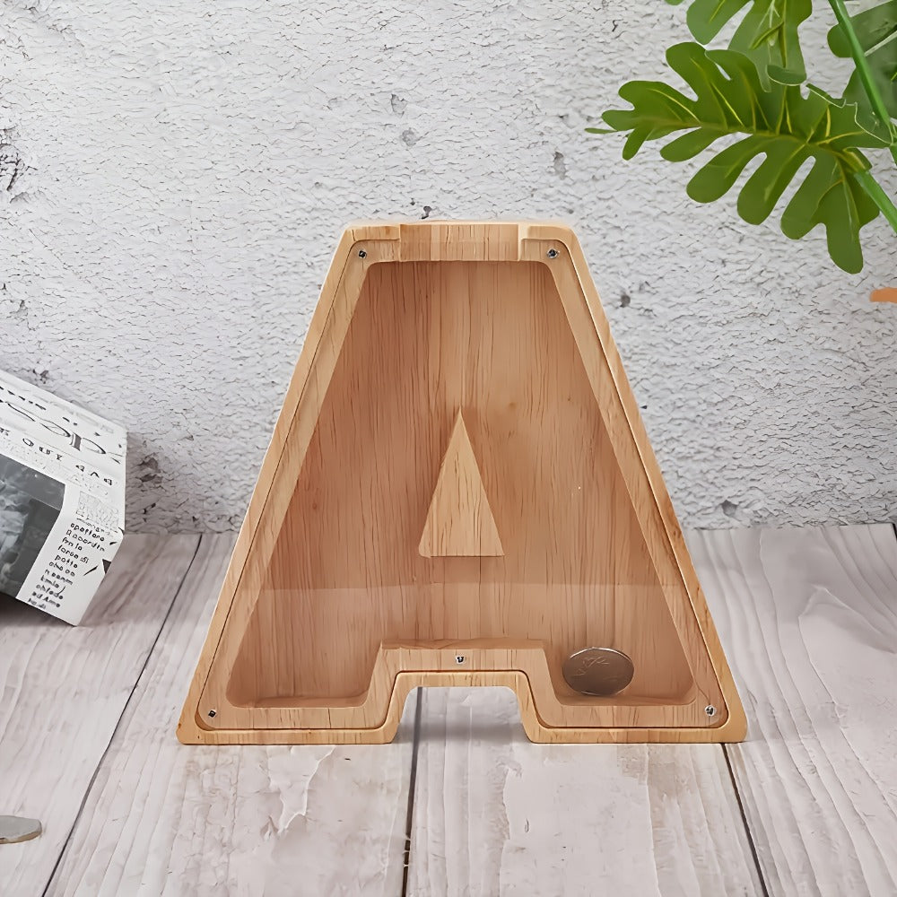 Wooden Alphabet Letter Piggy Bank – Personalized Coin Bank for Kids Boys & Girls | Cute Money Saving Box Birthday Gift for Children Toddlers