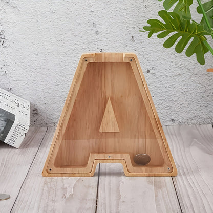 Wooden Alphabet Letter Piggy Bank – Personalized Coin Bank for Kids Boys & Girls | Cute Money Saving Box Birthday Gift for Children Toddlers