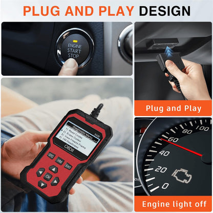 OBD2 Scanner Car Diagnostic Tool – CAN Protocol Code Reader with Freeze Frame, I/M Monitor, 9 Protocols & 6 Languages, Compatible 1996+ US EU Asian Vehicles