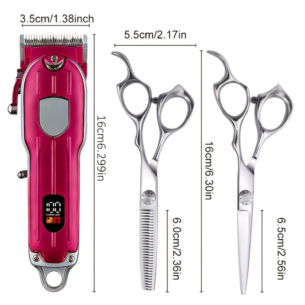 Barber Hair Clipper Kit for Men — USB Rechargeable Digital Size Adjustment, Complete Set with Scissors & 4 Limit Combs, Professional Home Barbering Grooming Set, Gift for Dad & Husband