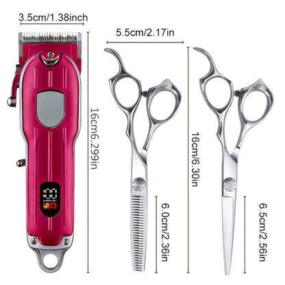 Barber Hair Clipper Kit for Men — USB Rechargeable Digital Size Adjustment, Complete Set with Scissors & 4 Limit Combs, Professional Home Barbering Grooming Set, Gift for Dad & Husband