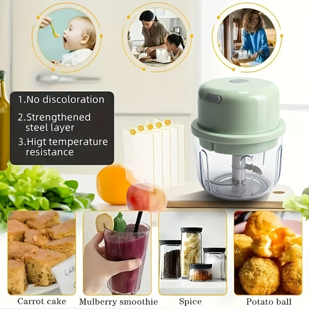 Mini Food Processor USB Rechargeable Electric Chopper 9.47oz – Portable Wireless Meat Grinder & Blender for Garlic, Vegetables, Fruit, Ginger & Chili, Compact Kitchen Tool for Home Office Travel