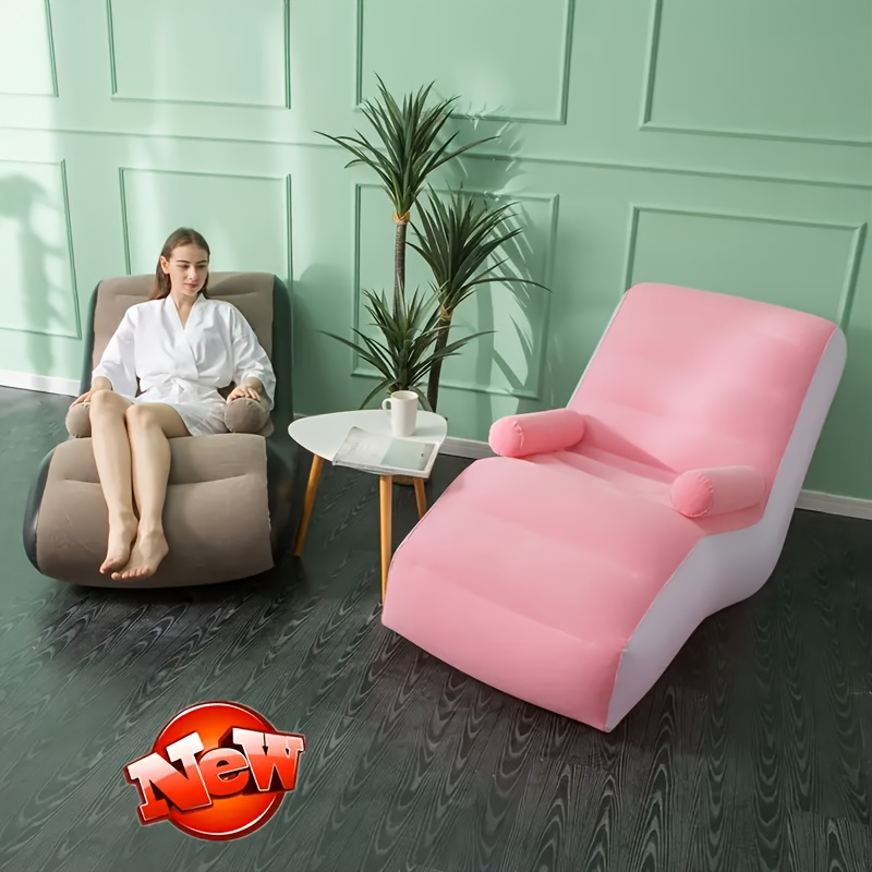 Portable PVC Inflatable Recliner Chair with Air Pump – S-Shape Ergonomic Sofa Bed for Outdoor & Indoor Use, Camping, Beach, Garden, Courtyard & Travel, Modern Backrest Lounger, Coffee Brown & Pink