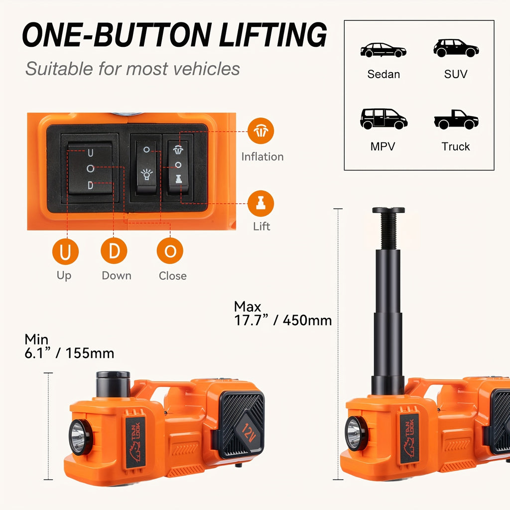 Electric Car Jack, Portable Car Lift with Built-in Air Pump, 5-ton/11023-pound Hydraulic Jack, Equipped with Electric Impact Wrench, And LED Lighting for SUV, MPV, Sedan, Truck Tire Replacement And Garage Maintenance