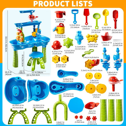 Sand and Water Table for Toddlers 3-Tier – Outdoor Sensory Play Set with Shovel Scoop & Strainer, BPA-Free Backyard Beach Summer Activity Toy for Boys & Girls Ages 2 3 4 5 6 (Blue)