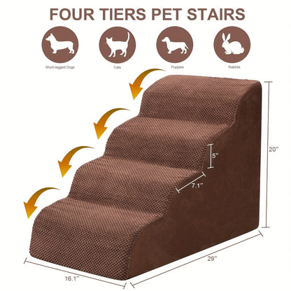 Dog Stairs for High Beds & Sofas – 2/3/4 Step Memory Foam Pet Steps with Non-Slip Bottom, Washable Cover & Textured Surface – Supportive Dog Steps for Senior Dogs, Puppies & Small Breeds