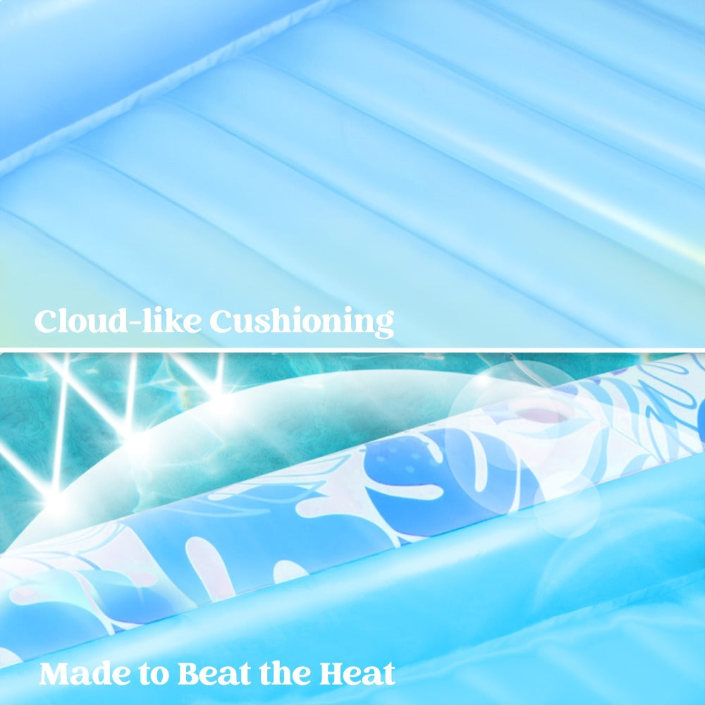 XL Inflatable Tanning Pool Float 85x57 Inch – 4-in-1 Suntan Tub Raft with Built-In Pillow, Sunbathing Bed Lounge & Ball Pit for Adults | Oversized Floating Mattress for Pool Lake Beach, Blue