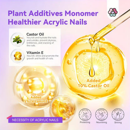 Odorless Acrylic Nail Liquid Monomer 8oz EMA Low Fume with Castor Oil & Vitamin E – MMA-Free Salon Grade Formula with Nail Brush Dappen Dish Mat for Healthy Nail Extensions