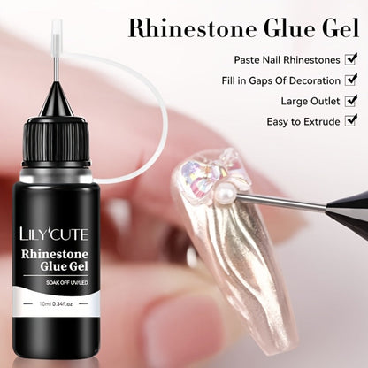 Nail Rhinestone Adhesive Gel 2pcs 0.34oz Clear Sticky Glue for 3D Nail Art Gems Charms Crystals Drill Jewelry - Long Lasting Precision Tip Nail Decoration Glue for Women DIY Home Salon