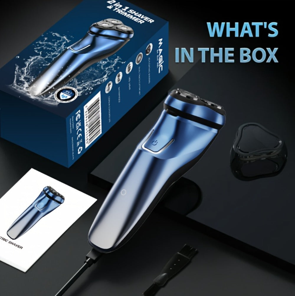Electric Rotary Shaver for Men – USB Rechargeable Waterproof Cordless with Pop-Up Trimmer, 1-Hour Fast Charge, Stainless Steel Blades, Wet Dry Close Shave, Grooming Gift for Dad Husband Boyfriend