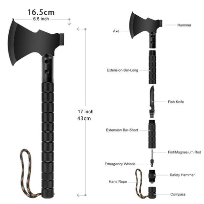 Multi-Tool Survival Hatchet with Hammer, Flint Fire Starter & Protective Sheath – Durable All-Purpose Axe for Camping, Hiking, Fishing, Gardening, Home Improvement & Vehicle Emergency Preparedness
