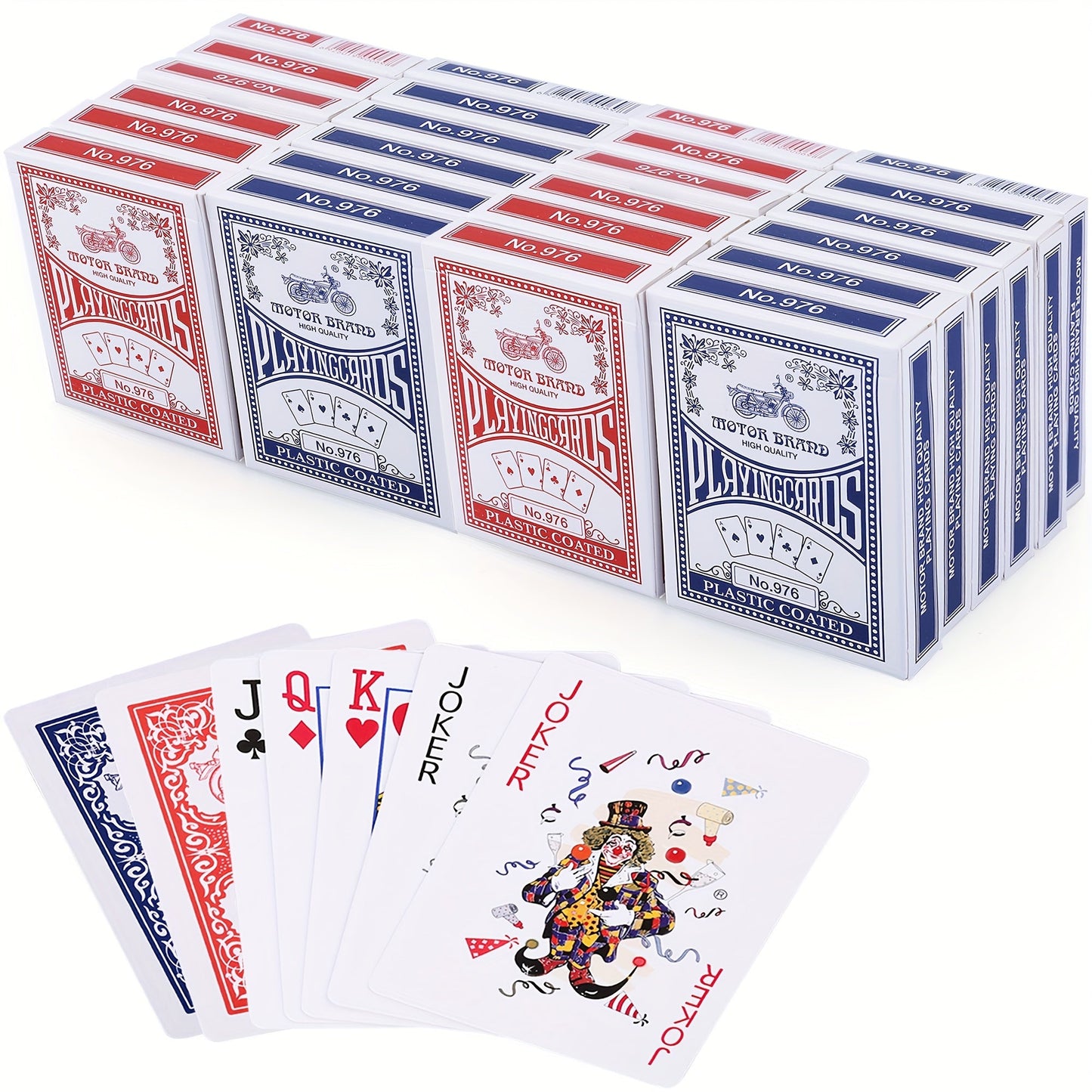 Bulk Playing Cards 24 Decks Pack 12 Blue & 12 Red Plastic-Coated Poker Size Standard Index – 52 Cards + 2 Jokers Each for Poker Family Games Party Casino Night Gift