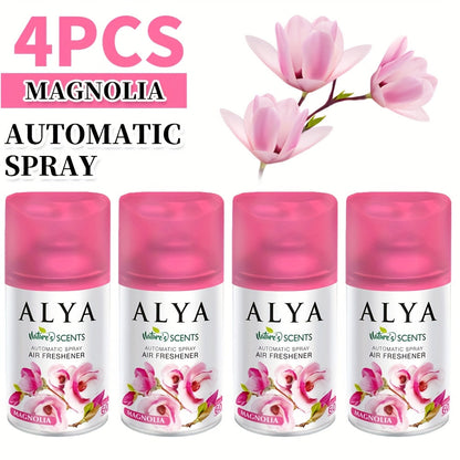 Automatic Spray Air Freshener Refill 8.45oz 1pc or 4pcs - 6 Scents Lavender Vanilla Cool Linen Ocean Mixed Berries Magnolia, Odor Fighting Room Spray for Car Office Home Bathroom Kitchen Fabric Closet