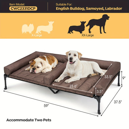 Elevated Cooling Dog Bed Double Slot – Veehoo XL/XXL Raised Pet Cot with Removable Cushion for 2 Medium Dogs | Breathable Teslin Mesh, Skid-Resistant, Washable, Indoor & Outdoor Hammock Bed