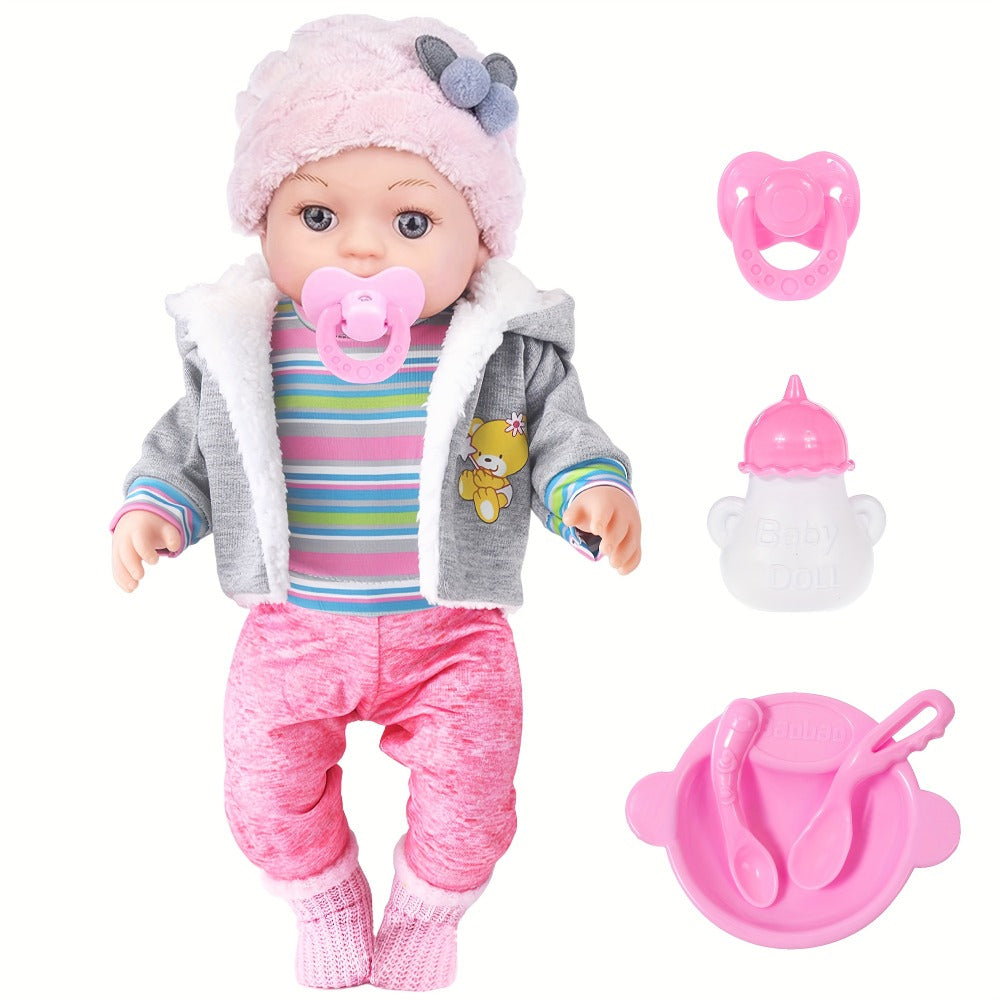 Winter Outfit Baby Doll Set 12 Inch Plush Coat Movable Limbs Clothes Socks Pacifier Bottle Utensils Nurturing Play Gift for Girls Kids Ages 3+ Birthday Christmas Holiday