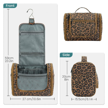 Hanging Toiletry Bag with Hook for Women Men Large Capacity Multi-Pocket Travel Shower Bag Cosmetic Makeup Organizer for Hotel Gym Camping 7 Prints Pink Black Leopard