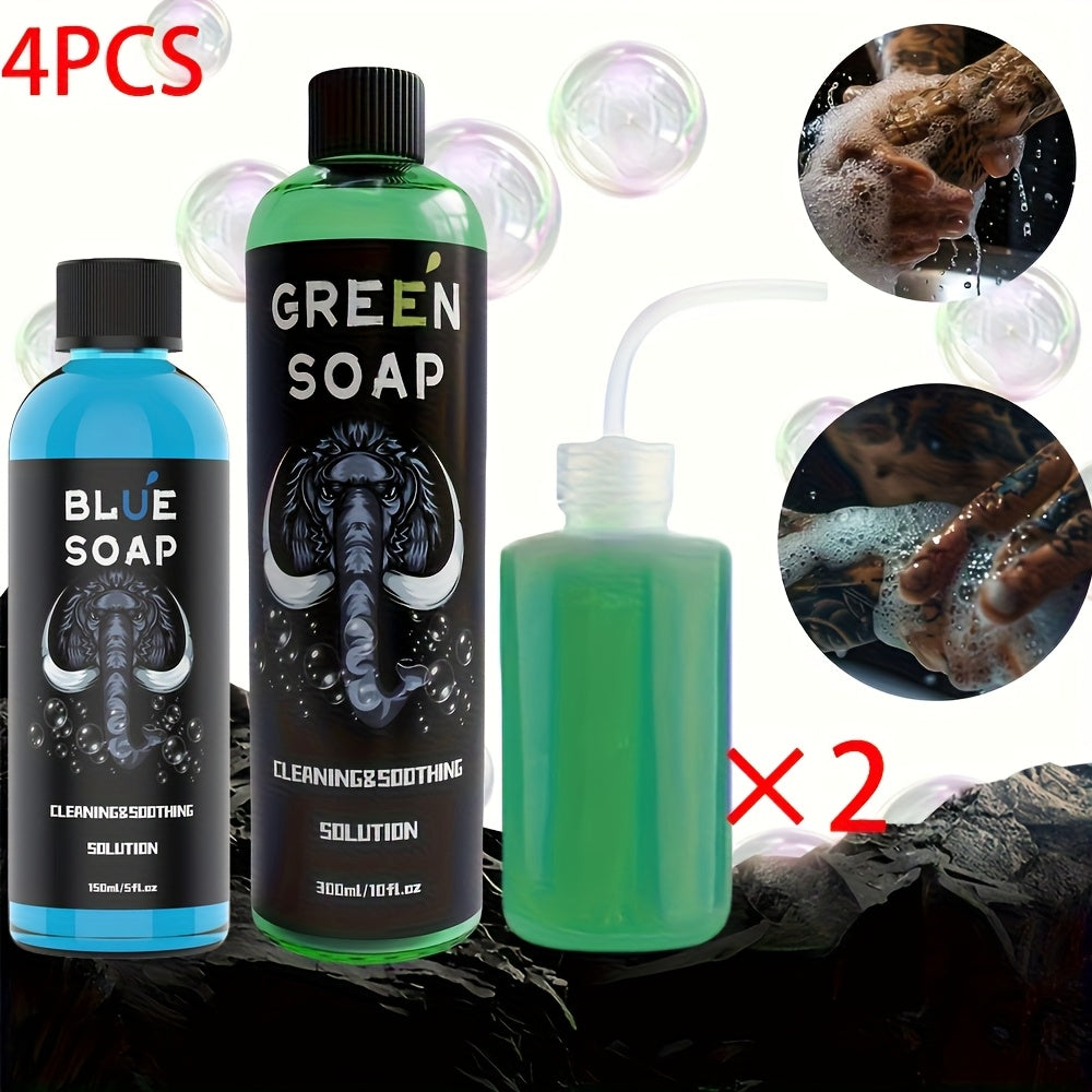 Tattoo Green Soap Kit Cleansing Solution with Squeeze Bottle – Green and Blue Tattoo Soap for Artists, Safe Color Foam Moisturizing Formula, Tattoo Supplies and Accessories Multiple Sizes