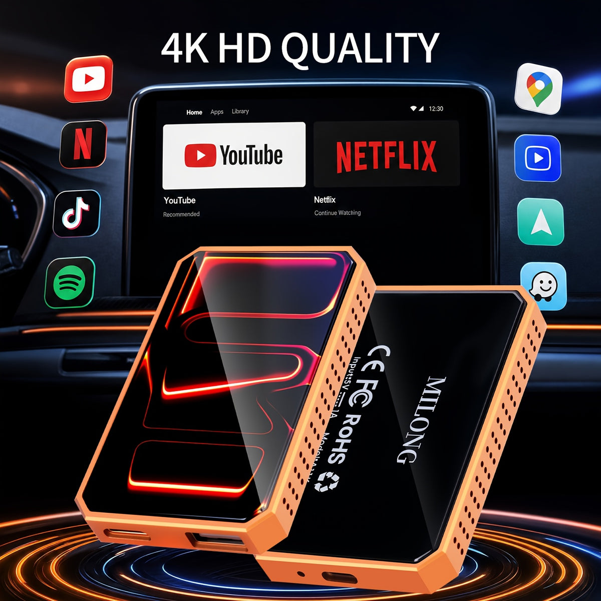 3-in-1 Wireless CarPlay Multimedia Box - Stream Netflix, YouTube & TikTok, USB Media Support, Plug & Play, Compatible with Factory Wired IOS CarPlay & Android Auto.Note: Wireless CarPlay Requires IOS 10 or Later and Is Compatible with Vehicles