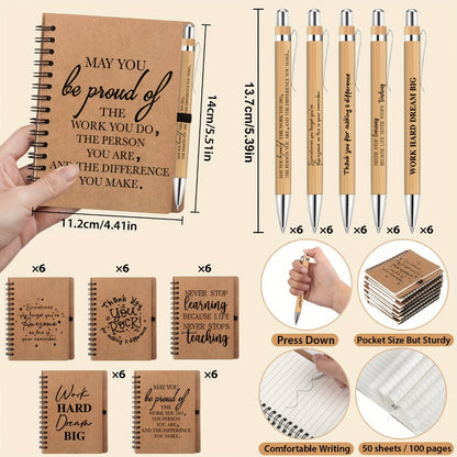 Spiral Notebooks with Retractable Bamboo Pens Bulk Gift Set – 30 Pack Inspirational Journals Thank You Gifts for Teachers Employees Back to School Encouragement Notepad