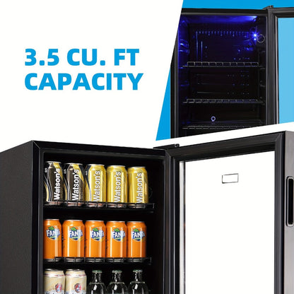 Beverage Refrigerator with Glass Door – Mini Fridge 2.0/3.5/4.0 Cu Ft, LED Lights, Adjustable Shelves, R600a Cooling for Beer, Wine & Drinks, Home, Office & Bar