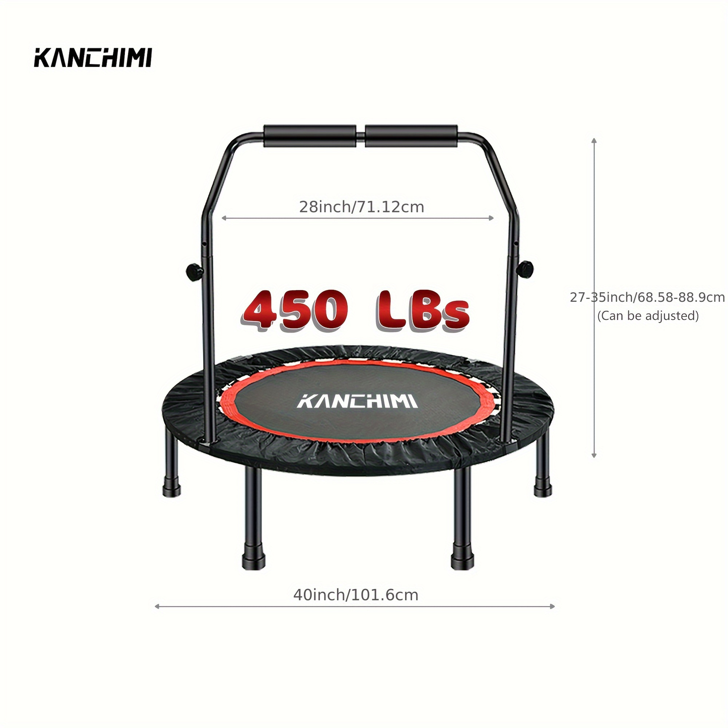 Mini Trampoline Rebounder 40 Inch Folding Indoor Fitness Trampoline with Handle Bar Max Load 450lbs for Adults Home Workout Exercise