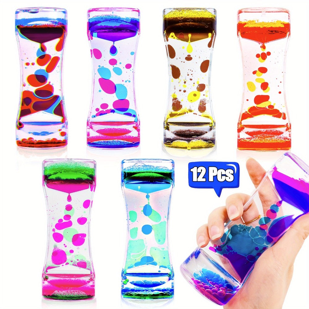 Liquid Motion Bubbler Timer 6 12 Pack Sensory Fidget Toys for Kids Adults, Colorful Liquid Hourglass Desk Toy for Stress Relief, Party Favors Classroom Prizes Christmas Stocking Stuffers for Boys Girls