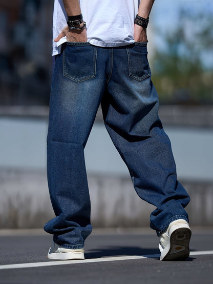 Men's Baggy Jeans - Classic Wash Clean Finish Streetwear