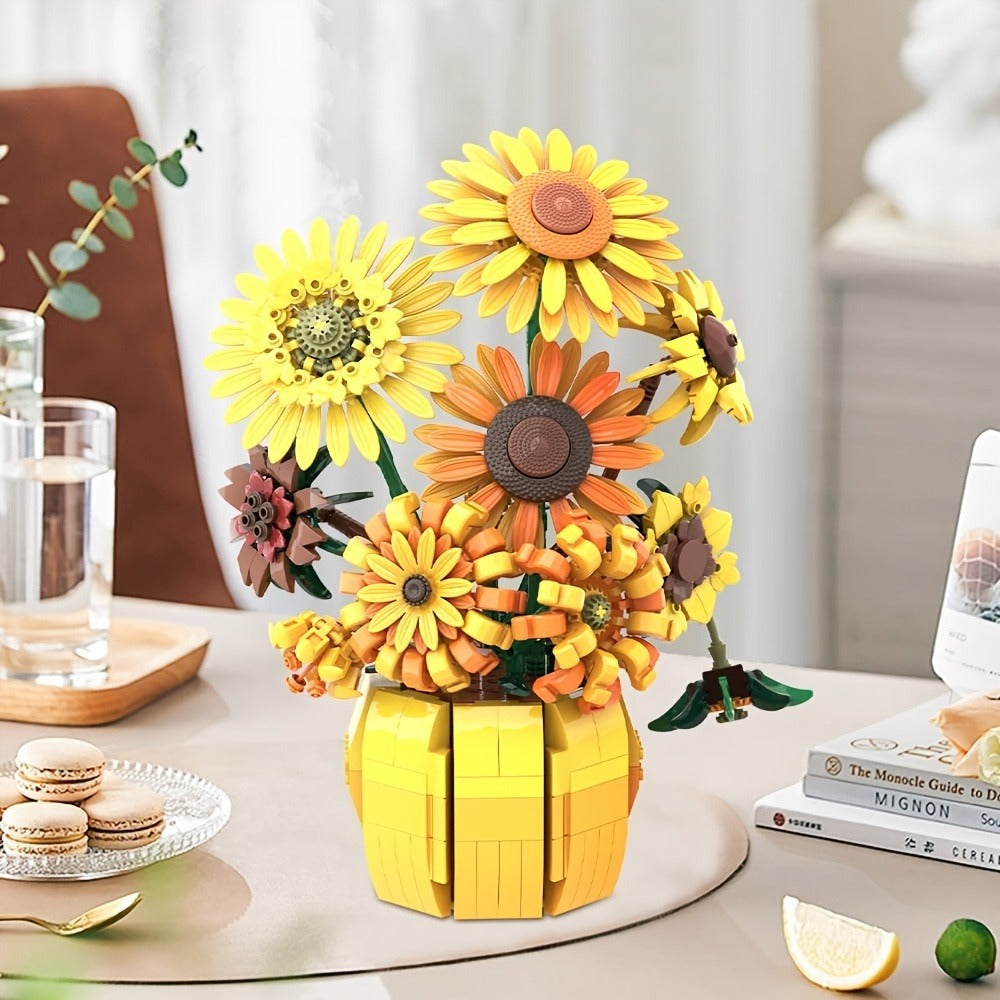 Sunflower Bouquet Building Blocks Set 1009 Pieces – Realistic Floral LEGO-Compatible Brick Kit for Adults & Teens, Home Decor Display, Mother's Day Valentine's Day Birthday Gift for Women