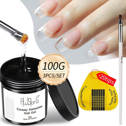 Nail Extension Gel Kit 3pcs 100g Clear Creamy Building Gel Hard Construction Gel for Nail Strengthening Lengthening and Manicure UV LED Nail Builder Gel Set Salon and Home Use