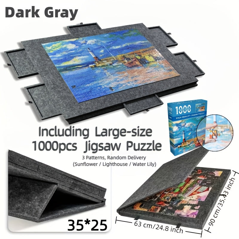 Portable Puzzle Board with Anti-Slip Surface – Fits 1000 & 1500 Piece Puzzles, Lightweight Jigsaw Puzzle Table for Storage & Family Game Night, Dark Gray / Light Gray, 30x21" or 35x24"