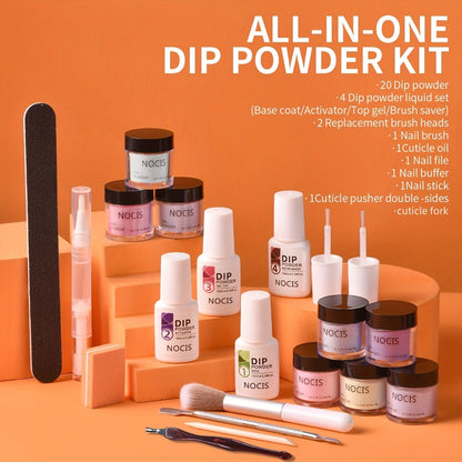 Dip Powder Nail Kit 20 Colors Glitter Set with Top Coat Primer Activator Pink Purple Brown French Manicure Starter Kit for Beginners Salon Quality Long Lasting