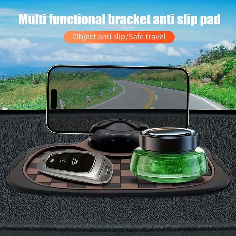 Multifunctional Non-slip Car Dashboard Cushion With Rotating Mobile Phone Holder, Large-capacity Glasses And Key Storage, Heat-resistant Silicone, Lattice Design, Suitable For All Vehicles, Car Mobile Phone Holder, Modern Dashboard Accessories